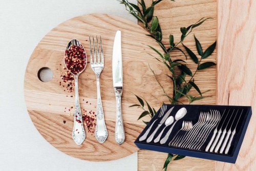 Hefra Model Romański 37 (posrebrzany-oksyda) - Zestaw obiadowy 24 szt. platerowany srebrem próby 999