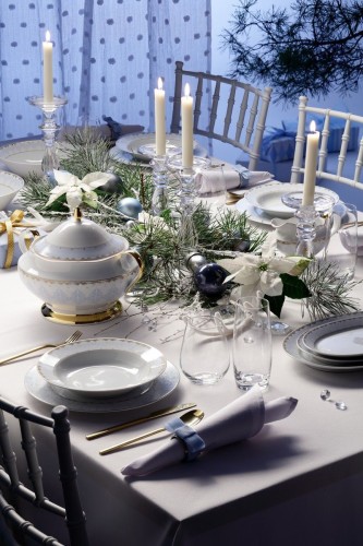 Ćmielów Astra Królewski Błękit - zestaw OBIADOWY dla 12 osób 43el.