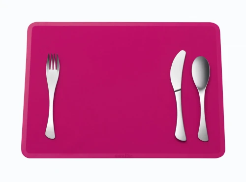 Omami - Lunch set Podkładka silikonowa różowa + komplet sztućców