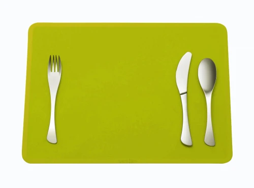 Omami -  Lunch set Podkładka silikonowa zielona + komplet sztućców