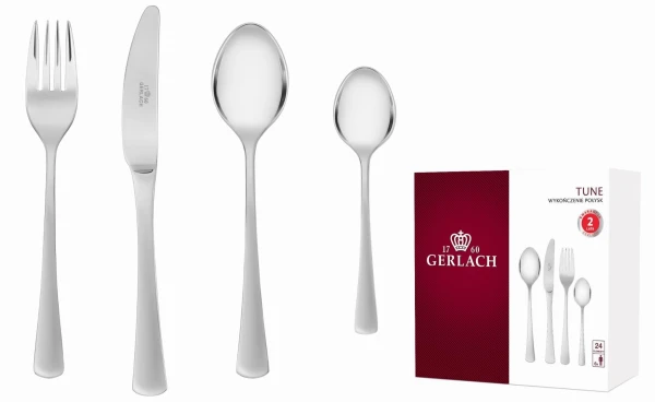 Sztućce GERLACH Tunea 159 - zestaw 24 szt. dla 6 osób (POŁYSK) w pudełku prezentowym  / wieczysta gwarancja producenta- ORYGINAŁ!